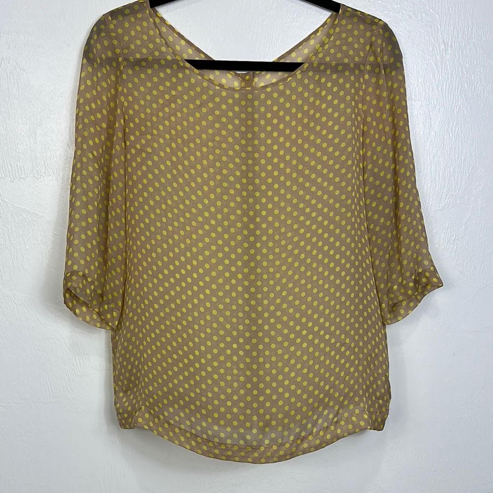 Polka‎ Dot 3/4 Sleeve Sheer Lightweight Top Blouse Size M